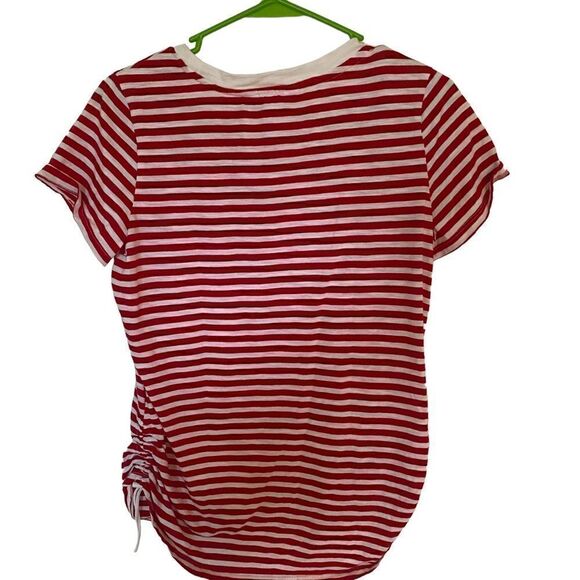 Liz Claiborne white red striped short sleeve medium crew neck rouged sides - Picture 4 of 8